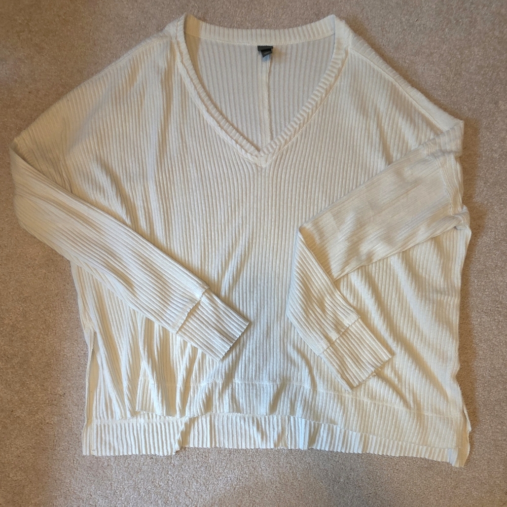 Wild Fable - Target - Creamy White Ribbed V-Neck Sweater